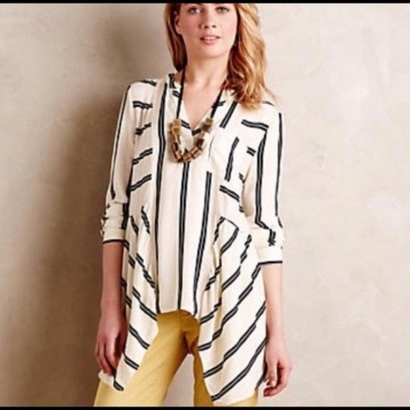 Anthropologie Tops - Anthro Maeve Black White STriped Button Down Top 0